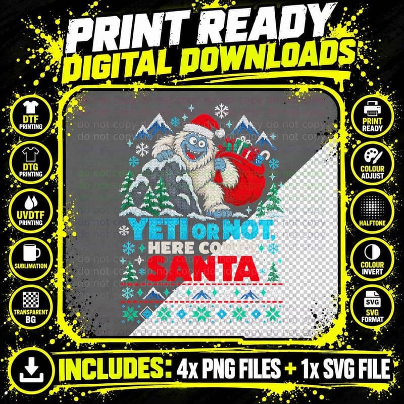 Christmas Yeti Ugly Sweater Abominable Snowman Funny Png SVG Digital Bundle