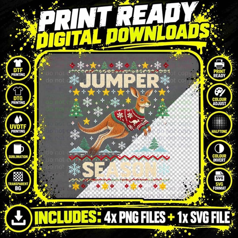 Jumper Season Kangaroo Christmas Ugly Sweater Australian Png SVG Digital Bundle
