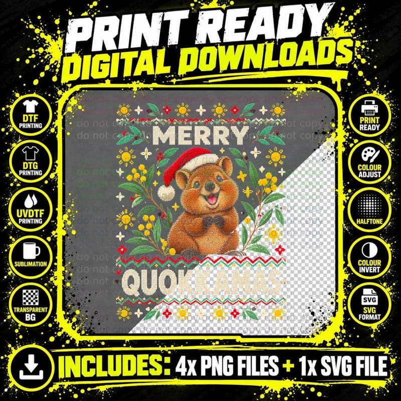 Merry Quokkamas Quokka Christmas Funny Ugly Sweater Png SVG Digital Bundle