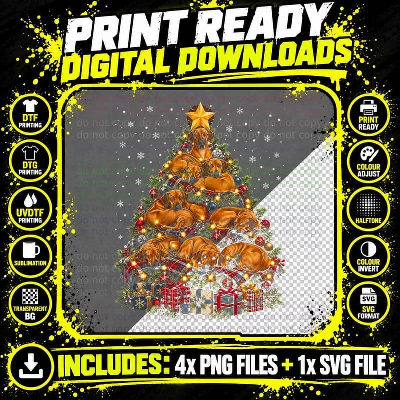 Rhodesian Ridgeback Christmas Tree Made of Dogs Cosy Blankets Halftone T-Shirt Png SVG Digital Bundle