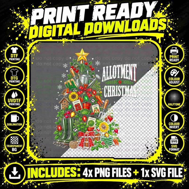 Allotment Christmas Seasons Growings Veg Gardener Gift Png SVG Digital Bundle