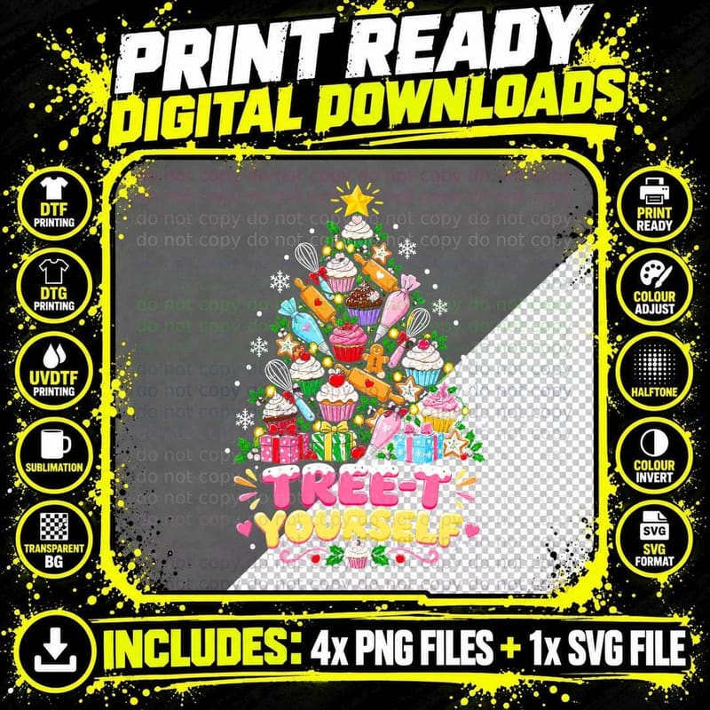 Baking Christmas Tree-T Yourself Funny Baker Cupcake Png SVG Digital Bundle