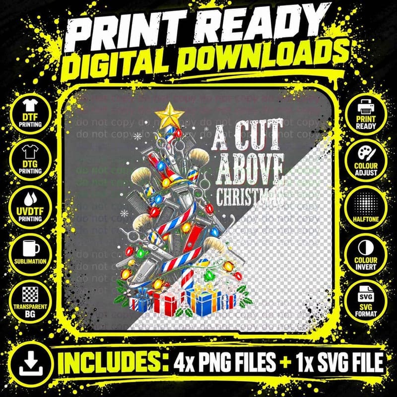 Barber Christmas A Cut Above Barbershop Hair Stylist Png SVG Digital Bundle
