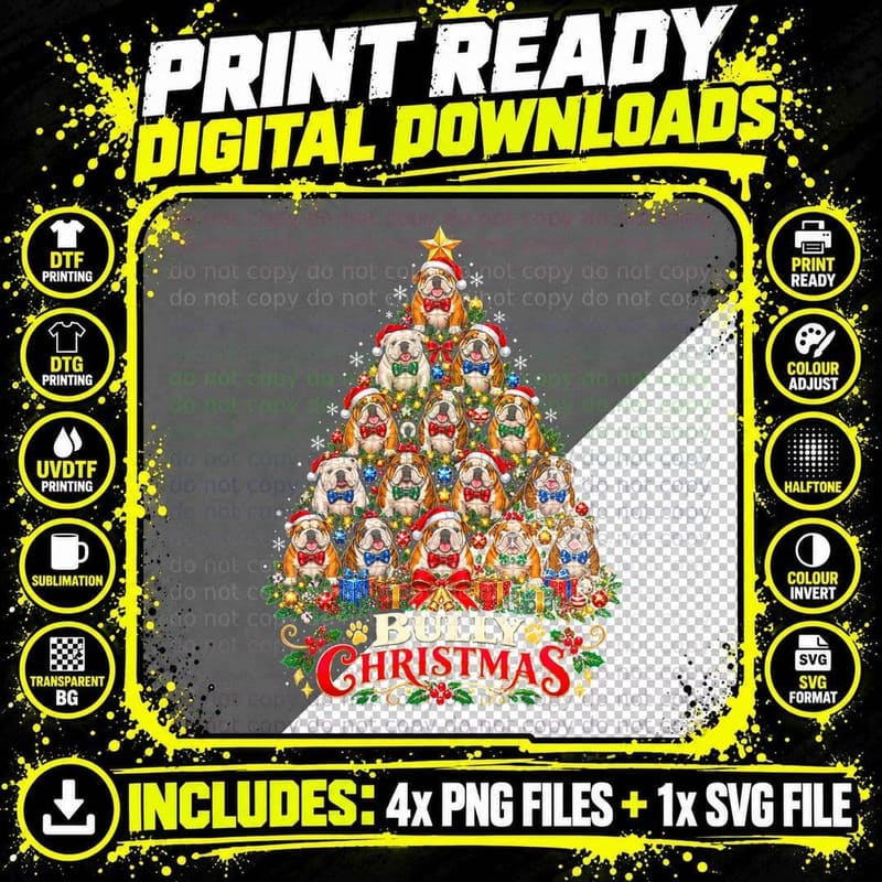 British Bulldog Christmas English Bulldog Dog Lover Png SVG Digital Bundle
