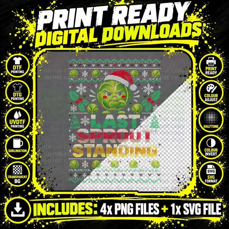 Brussels Sprout Christmas Ugly Sweater Funny Grumpy Png SVG Digital Bundle