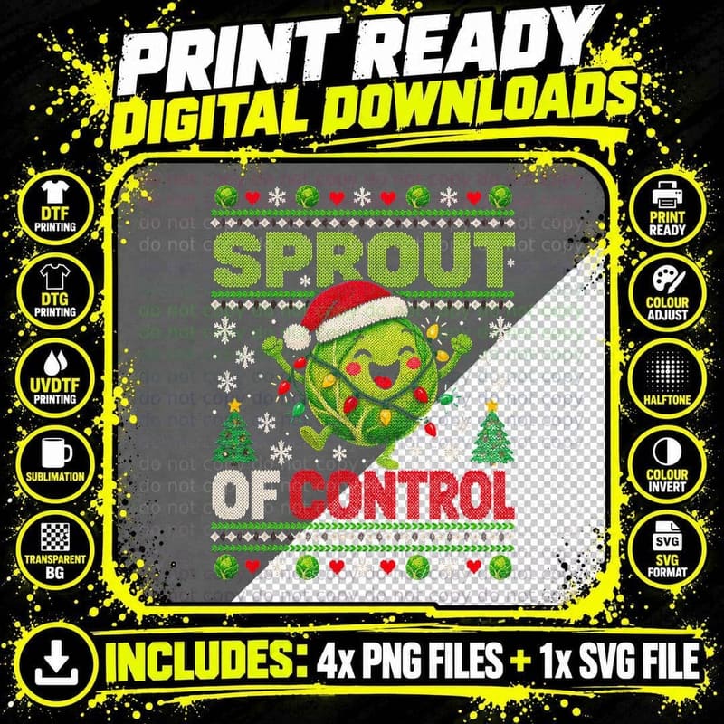 Brussels Sprout Christmas Ugly Sweater Funny Veggie Png SVG Digital Bundle