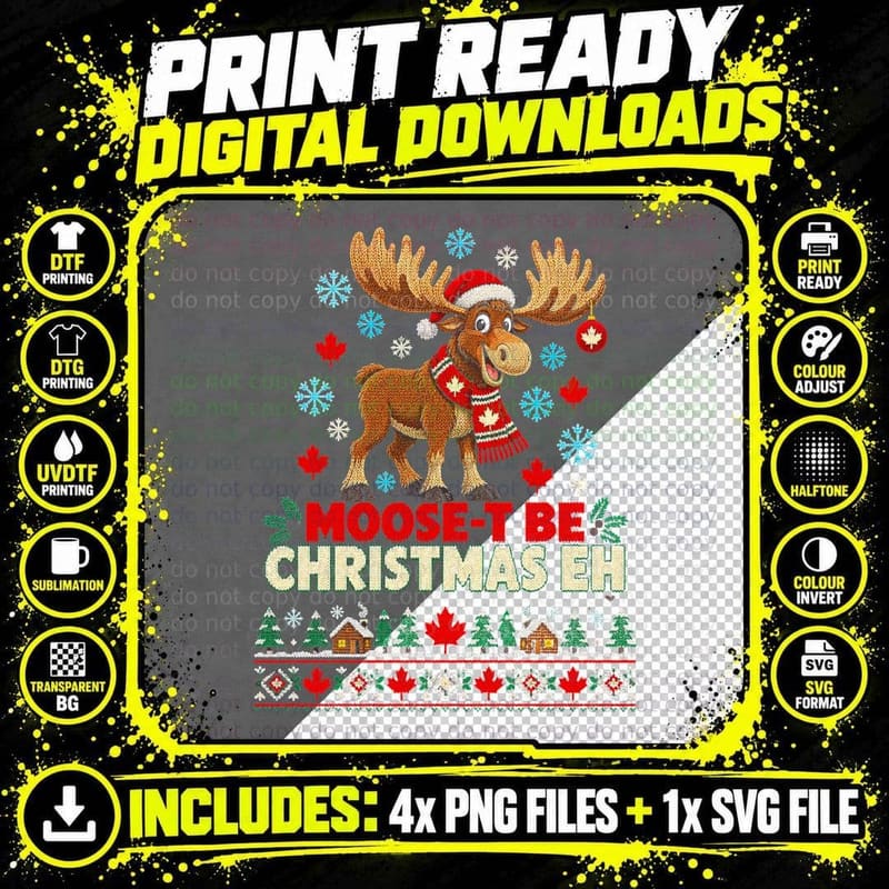 Canadian Moose Christmas Ugly Sweater Funny Canada Maple Png SVG Digital Bundle