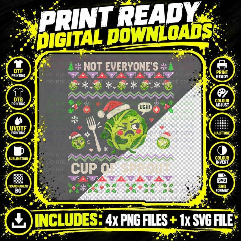 Christmas Brussels Sprout Ugly Sweater Funny Sprout Png SVG Digital Bundle