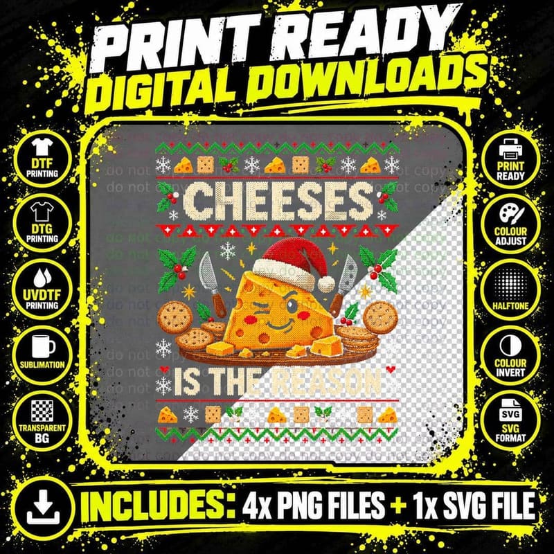 Christmas Cheese Ugly Sweater Funny Cheese Lover Festive Png SVG Digital Bundle