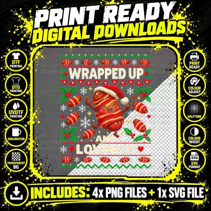 Christmas Pig in Blanket Ugly Sweater Funny Bacon Png SVG Digital Bundle