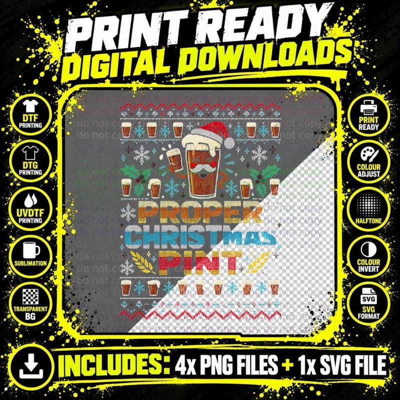 Christmas Pint Ugly Sweater Funny British Pub Beer Ale Png SVG Digital Bundle