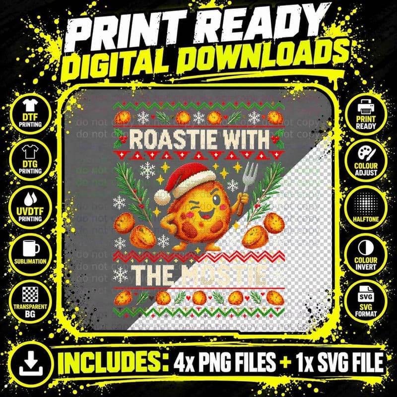 Christmas Roast Potato Ugly Sweater Funny Roastie Png SVG Digital Bundle