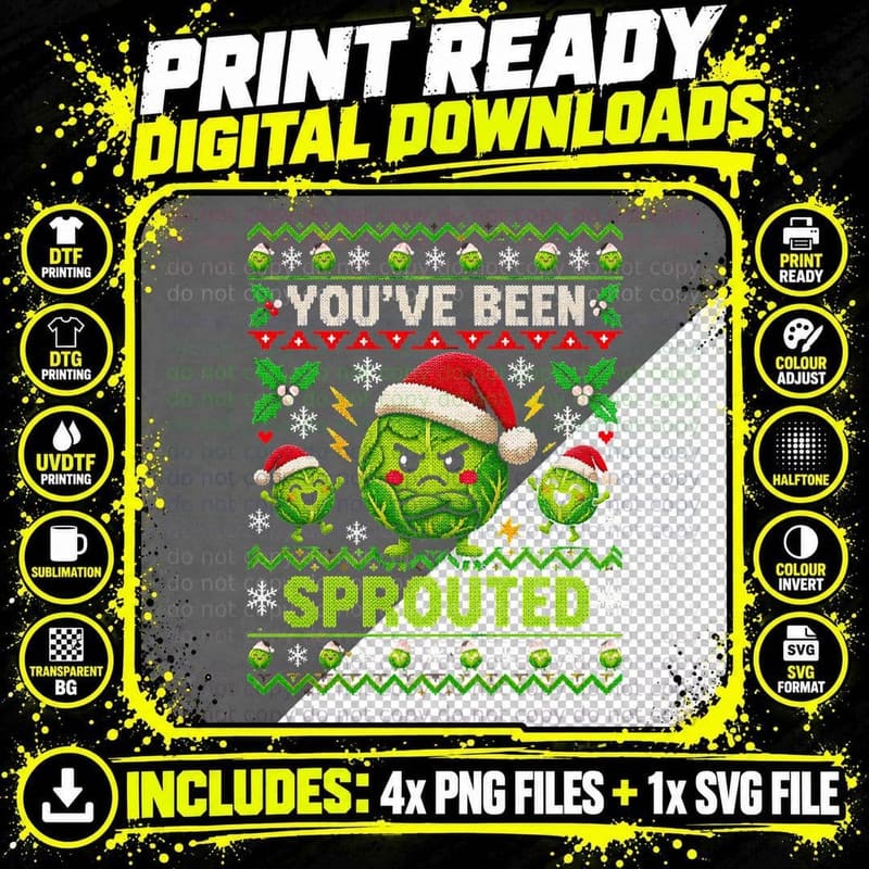 Christmas Sprout Ugly Sweater Funny Brussels Sprouts Png SVG Digital Bundle