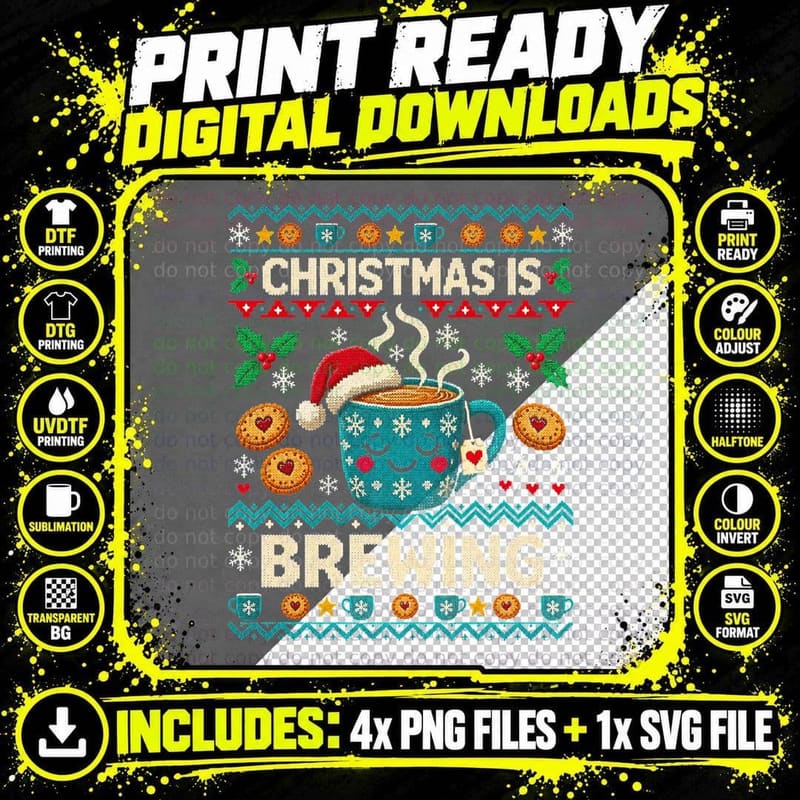 Christmas Tea Ugly Sweater Funny Tea Lover Christmas Png SVG Digital Bundle