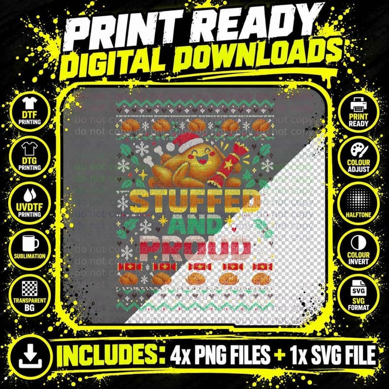 Christmas Turkey Ugly Sweater Funny Roast Dinner Png SVG Digital Bundle