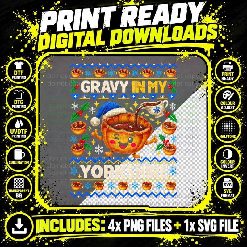 Christmas Yorkshire Pudding Ugly Sweater Funny Gravy Png SVG Digital Bundle