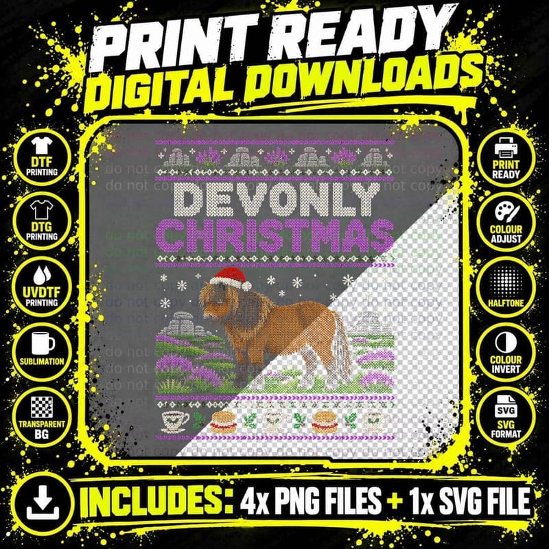 Devon Dartmoor Pony Christmas Ugly Sweater Horse Lover Png SVG Digital Bundle