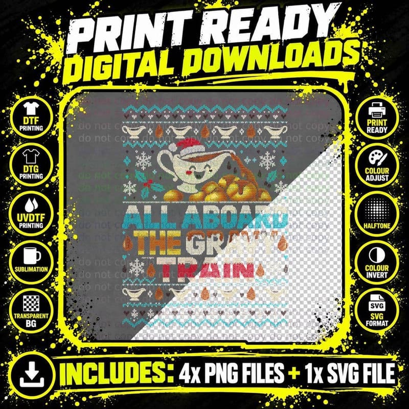 Gravy Train Christmas Ugly Sweater Funny Gravy Boat Png SVG Digital Bundle