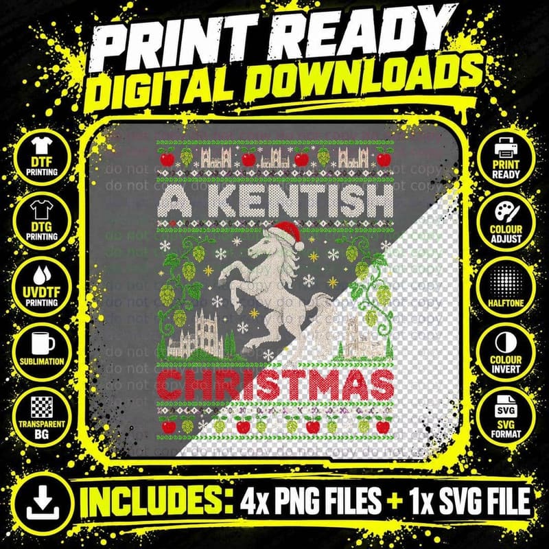 Kentish White Horse Christmas Ugly Sweater Kent Heritage Png SVG Digital Bundle