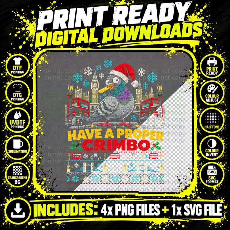 London Pigeon Christmas Ugly Sweater Trafalgar Square Png SVG Digital Bundle