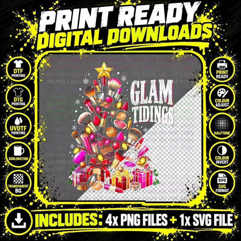 Makeup Artist Christmas Glam Tidings Beautician Xmas Png SVG Digital Bundle