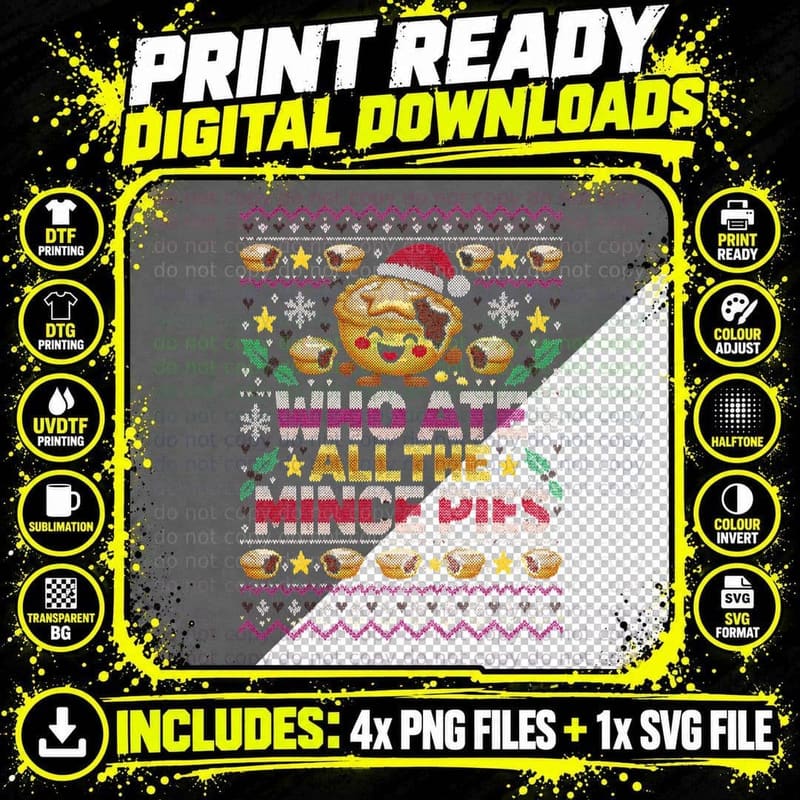 Mince Pie Christmas Ugly Sweater Funny British Festive Png SVG Digital Bundle