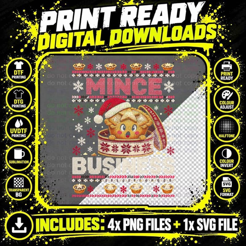 Mince Pie Christmas Ugly Sweater Funny British Holiday Png SVG Digital Bundle