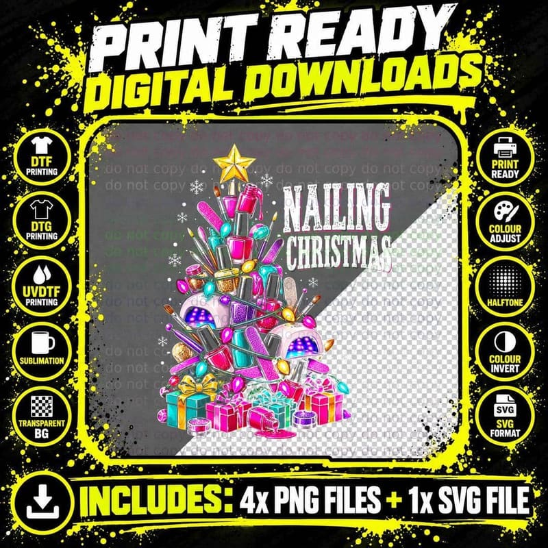 Nail Tech Christmas Nailing Christmas Manicurist Salon Png SVG Digital Bundle