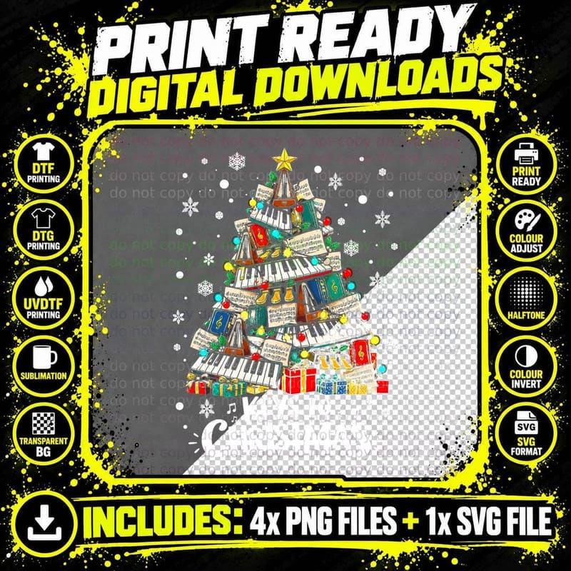 Piano Christmas Pianist Keyboard Music Teacher Holiday Png SVG Digital Bundle