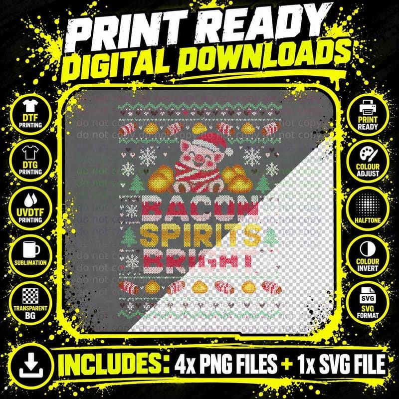 Pig in Blanket Christmas Ugly Sweater Funny Bacon Roast Png SVG Digital Bundle