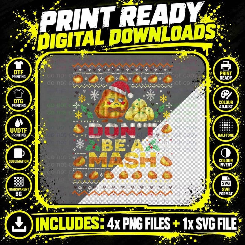 Roast Potato Christmas Ugly Sweater Funny Mashed Potato Png SVG Digital Bundle