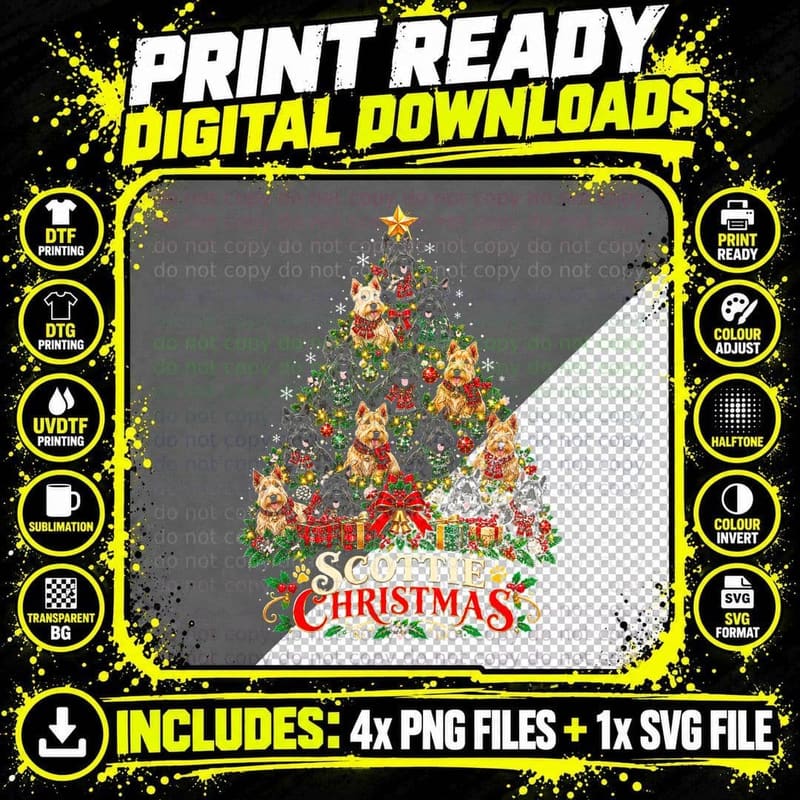 Scottish Terrier Christmas Scottie Dog Lover Tartan Png SVG Digital Bundle