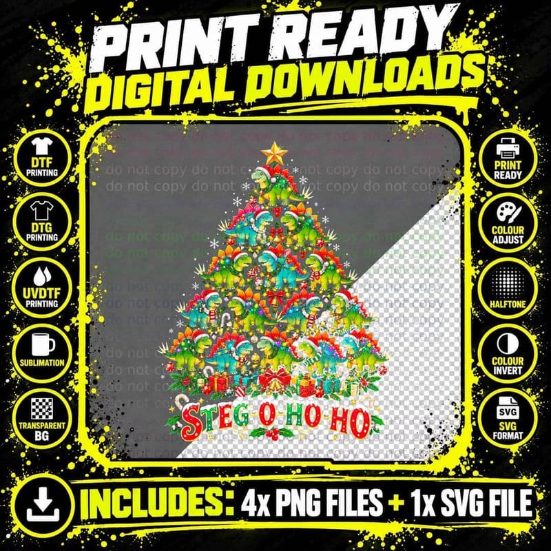 Stegosaurus Christmas Cute Dinosaur Funny Festive Dino Png SVG Digital Bundle