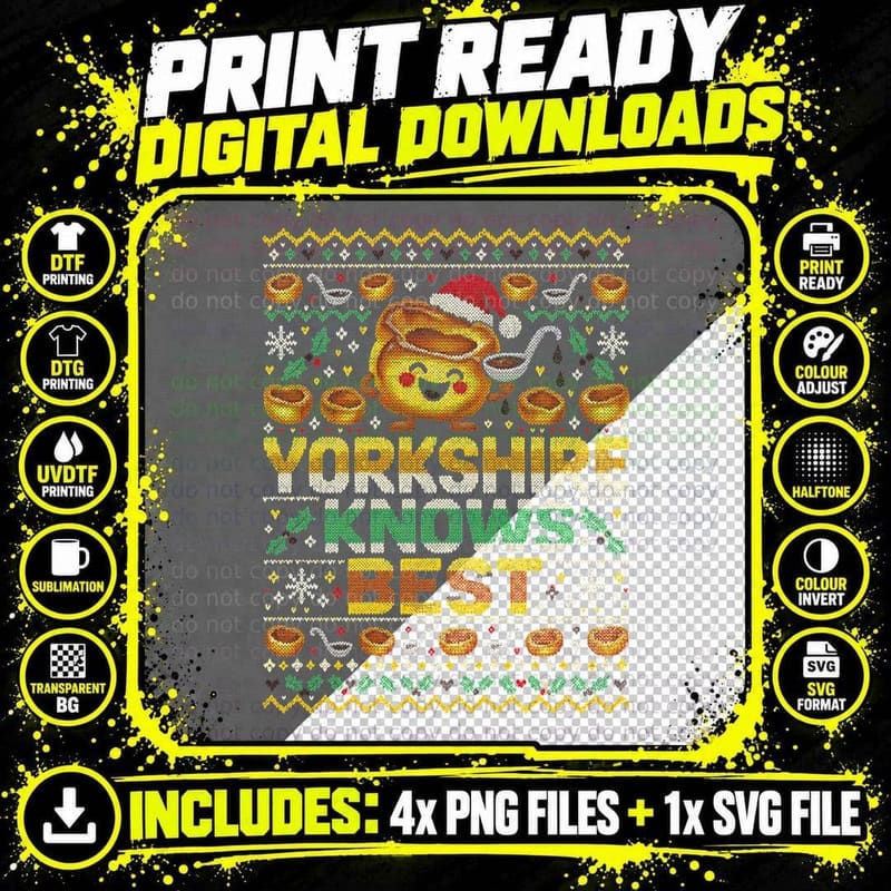 Yorkshire Pudding Christmas Ugly Sweater Funny British Png SVG Digital Bundle