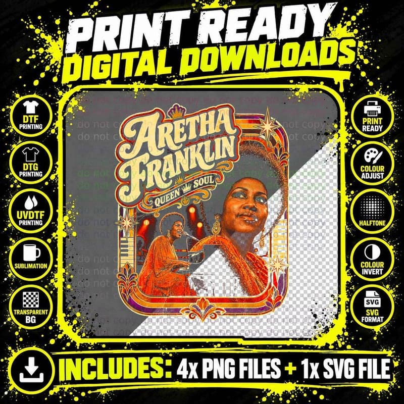 Aretha Franklin Vintage Soul Retro Queen of Soul Gospel Png SVG Digital Bundle