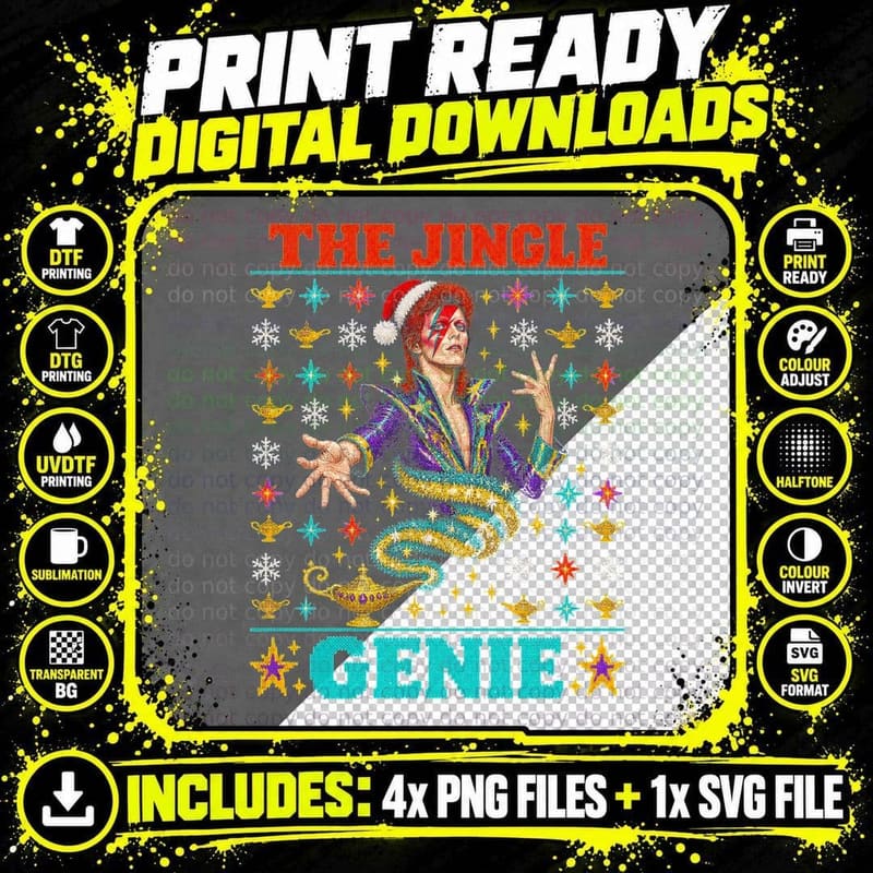 David Bowie Ugly Sweater Christmas Ziggy Stardust Glam Png SVG Digital Bundle