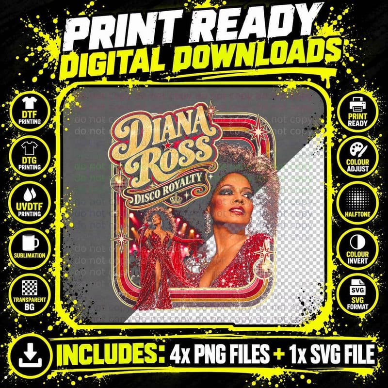 Diana Ross Vintage Disco Retro 1980s Glamour Music Png SVG Digital Bundle