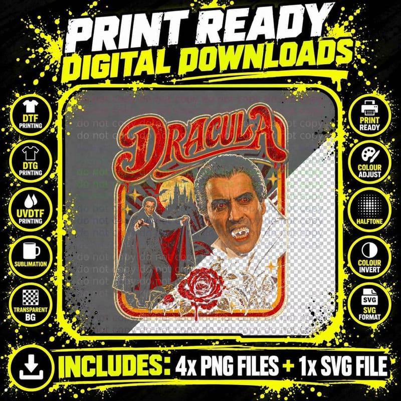 Dracula 1958 Retro Horror Vintage Christopher Lee Png SVG Digital Bundle