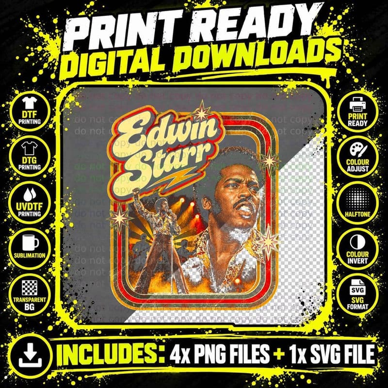 Edwin Starr War Vintage Funk Soul Music Retro Halftone Png SVG Digital Bundle