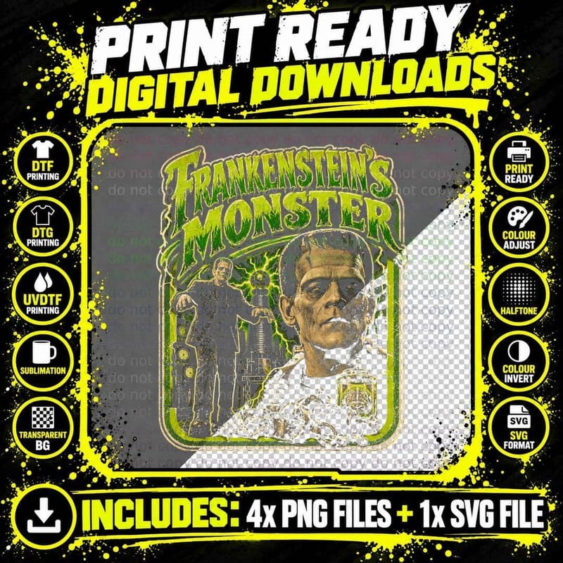 Frankenstein 1931 Retro Horror Boris Karloff Monster Png SVG Digital Bundle