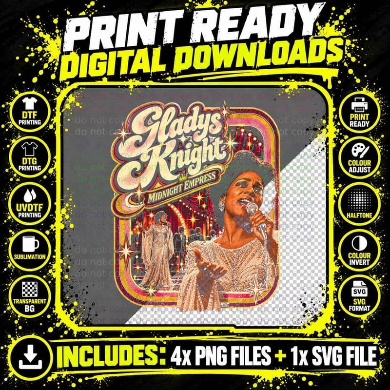 Gladys Knight Vintage Soul Music Retro Concert Halftone Png SVG Digital Bundle