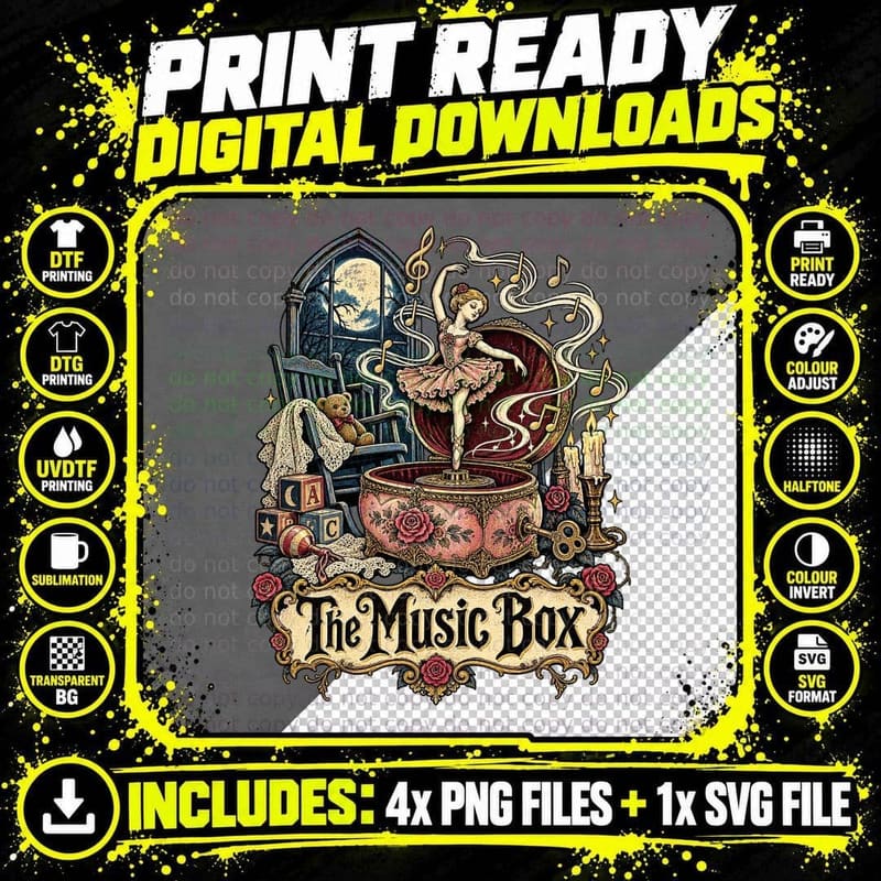 Haunted Music Box Vintage Horror Moonlit Nursery Gothic Png SVG Digital Bundle