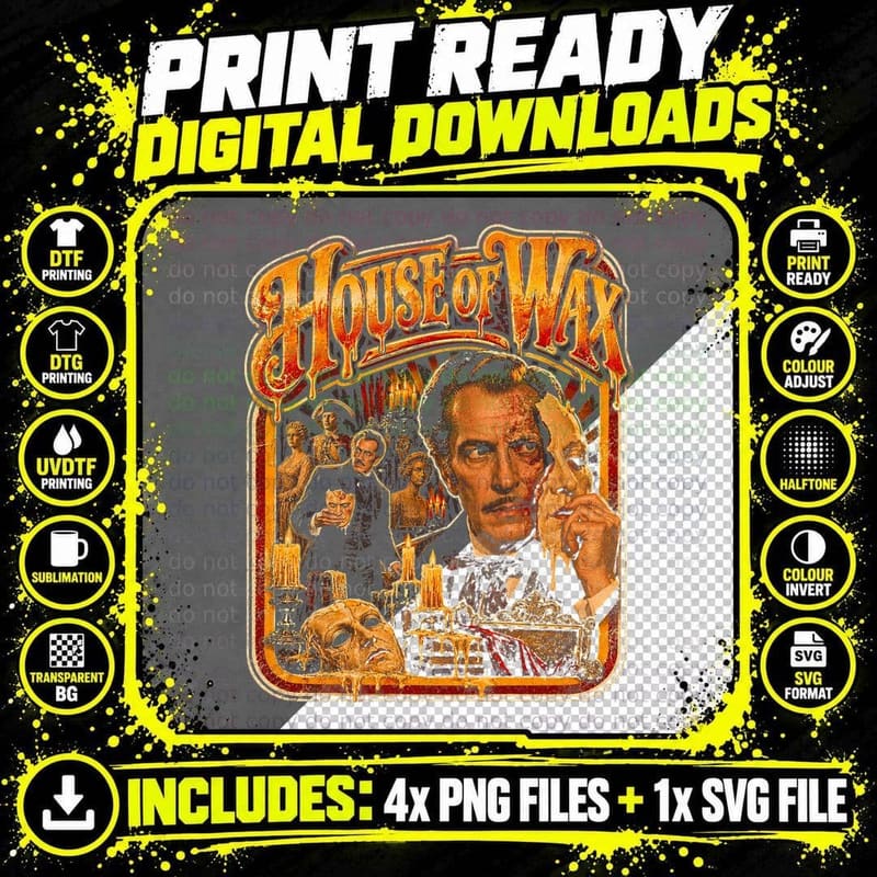 House of Wax 1953 Retro Horror Vintage Vincent Price Wax Png SVG Digital Bundle