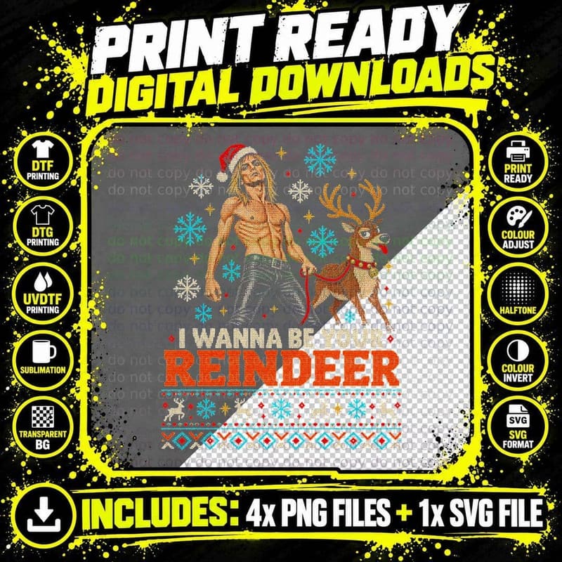 Iggy Pop — I WANNA BE YOUR REINDEER Halftone T-Shirt Png SVG Digital Bundle