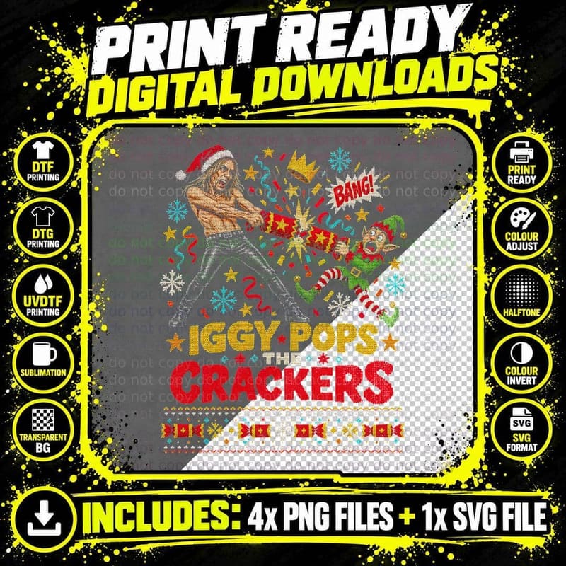 Iggy Pop — IGGY POPS THE CRACKERS Halftone T-Shirt Png SVG Digital Bundle