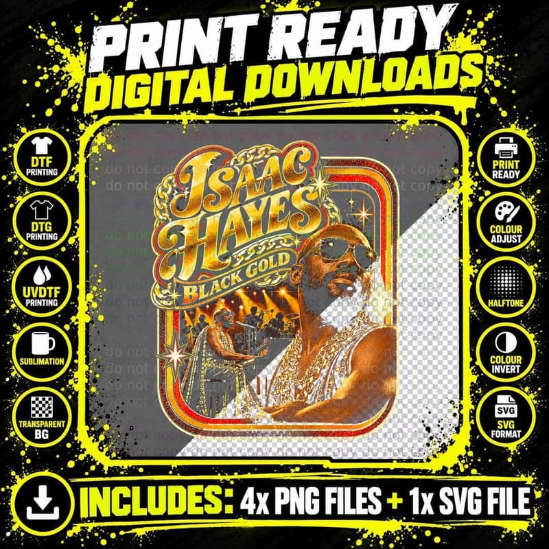 Isaac Hayes Vintage 1970s Funk Soul Blaxploitation Retro Png SVG Digital Bundle
