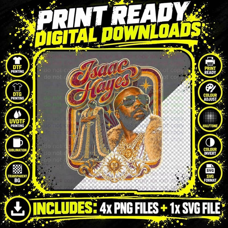 Isaac Hayes Vintage Black Moses Funk Soul Retro Halftone Png SVG Digital Bundle