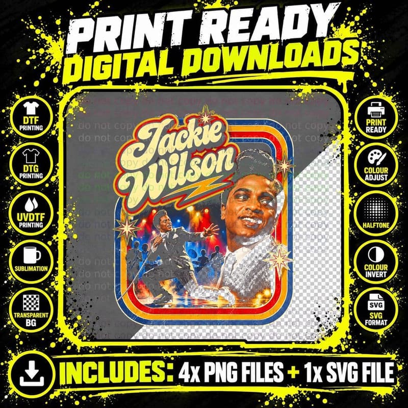 Jackie Wilson Vintage R&B Soul Music Retro Fan Halftone Png SVG Digital Bundle