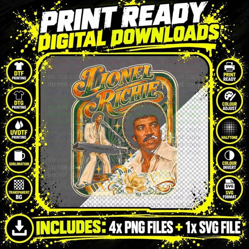Lionel Richie Vintage Commodores 70s Funk Soul Halftone Png SVG Digital Bundle