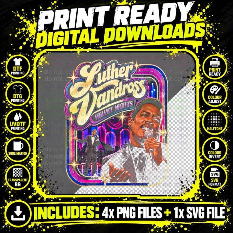 Luther Vandross Vintage 1980s R&B Soul Music Retro Png SVG Digital Bundle